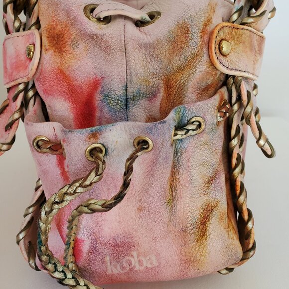 Kooba Mini Purse Handbag painted dyed Gold pink orange yellow red blue rainbow - Picture 4 of 13
